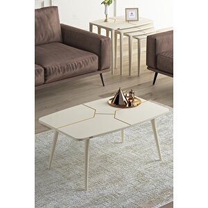 Lyon Serisi Krem Mdf Lake Boyalı Orta Sehpa Krem Ayaklı