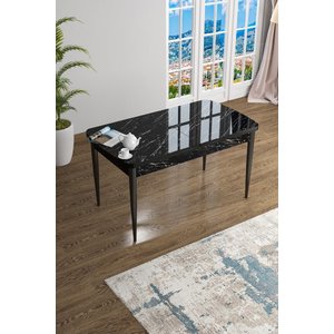 Han Serisi 70x114 Açılabilir Mdf Mutfak Masası Takımı Siyah Mermer Desen Masa 4 Bordo Sandalye