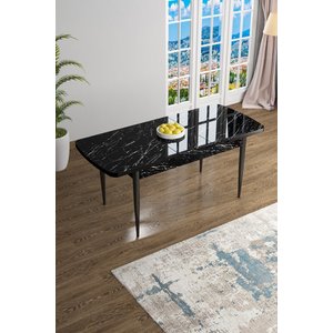 Han Serisi 70x114 Açılabilir Mdf Mutfak Masası Takımı Siyah Mermer Desen Masa 4 Bordo Sandalye
