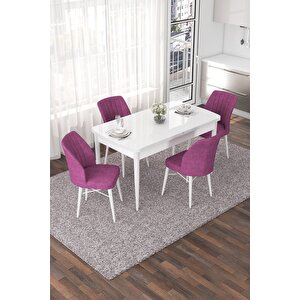 Nef Serisi 70x114, Açılabilir Mdf Mutfak Masa Takımı, Siyah Mermer Desen Masa-6 Cappucino Sandalye