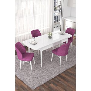 Nef Serisi 70x114, Açılabilir Mdf Mutfak Masa Takımı, Siyah Mermer Desen Masa-6 Cappucino Sandalye