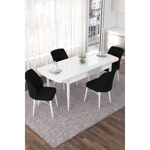 Nef Serisi 70x114, Açılabilir Mdf Yemek Masası Takımı, Beyaz Masa Ve 4 Sandalye