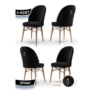 Ritim Serisi, 1.sınıf Babyface Kumaş Doğal Ahşap Ayak Gold Halkalı 4 Adet Siyah Sandalye