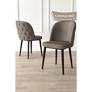 Kage Serisi 6 Adet Cappucino Mutfak Sandalyesi Kapitoneli Kahve Metal Ayak Babyface Kumaş