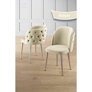 Zae Serisi 90x168 Lak Panel Beyaz Mermer Masa Krom Ayak Masa Takımı Ve 6 Krem Sandalye