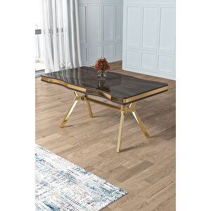 Antrasit İroni 90x160 Lak Panel Yemek Masası Gold Ayak