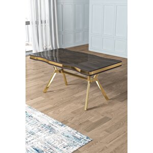 Antrasit İroni 90x160 Lak Panel Yemek Masası Gold Ayak