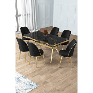 Prah Serisi 90x160 Lak Panel Sonata Gold Ayak Masa Takımı Ve 6 Siyah Sandalye