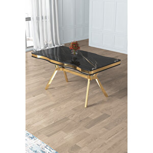 Prah Serisi 90x160 Lak Panel Sonata Gold Ayak Masa Takımı Ve 6 Siyah Sandalye