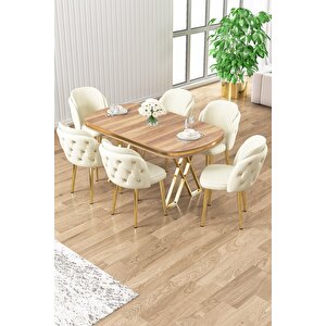 Zae Serisi 90x168 Lak Panel Hazar Gold Ayak Masa Takımı 6 Krem Sandalye
