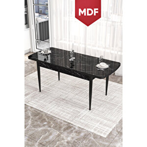 Kor Serisi, 70x114 Mdf Açılabilir Siyah Mermer Desen Yemek Odası Masası