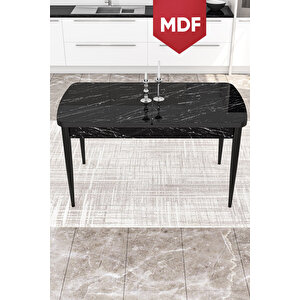 Kor Serisi, 70x114 Mdf Açılabilir Siyah Mermer Desen Yemek Odası Masası