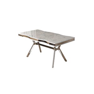 Beyaz Mermer Desen 90x160 Lak Panel Yemek Masası Krom Ayak