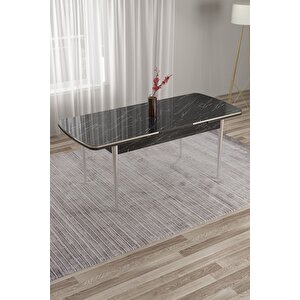 Siyah Mermer Desen 80x132 Açılabilir Yemek Masası Krom Metal Ayak