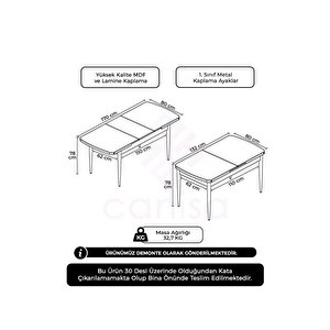 Siyah Mermer Desen 80x132 Açılabilir Yemek Masası Krom Metal Ayak