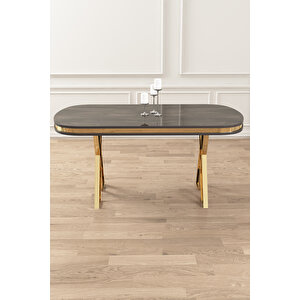 Zae Serisi 90x168 Lak Panel Antrasit Ironi Gold Ayak Masa Takımı 6 Gri Sandalye