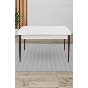 Beyaz 80x132 Açılabilir Yemek Masası Ceviz Ahşap Ayak
