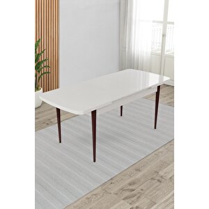 Beyaz 80x132 Açılabilir Yemek Masası Ceviz Ahşap Ayak