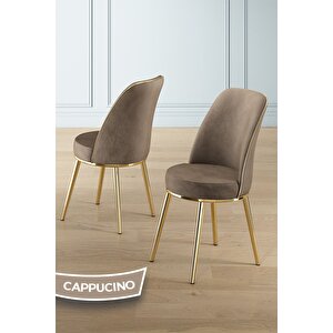 Lai Serisi 90x168 Lak Panel Hazar Gold Ayak Masa Takımı 6 Cappucino Sandalye