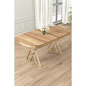 Lai Serisi 90x168 Lak Panel Hazar Gold Ayak Masa Takımı 6 Cappucino Sandalye