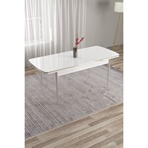 Beyaz 80x132 Açılabilir Yemek Masası Krom Metal Ayak