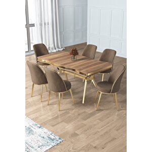 Prah Serisi 90x160 Lak Panel Hazar Gold Ayak Masa Takımı 6 Cappucino Sandalye