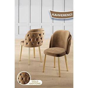 Zae Serisi 90x168 Lak Panel Hazar Gold Ayak Masa Takımı 6 Kahve Sandalye