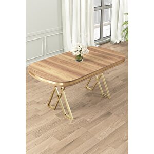 Zae Serisi 90x168 Lak Panel Hazar Gold Ayak Masa Takımı 6 Kahve Sandalye