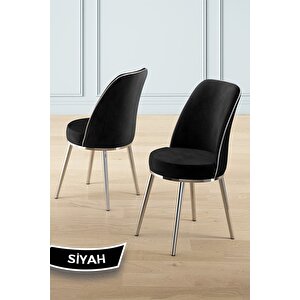 Prah Serisi 90x160 Lak Panel Beyaz Mermer Desen Krom Ayak Masa Takımı 6 Siyah Sandalye