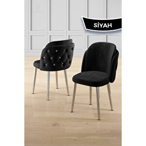 Zae Serisi 90x168 Lak Panel Beyaz Mermer Masa Krom Ayak Masa Takımı Ve 6 Siyah Sandalye