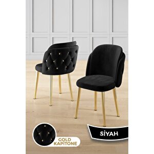 Zae Serisi 90x168 Lak Panel Siyah Mermer Desen Gold Ayak Masa Takımı 6 Siyah Sandalye
