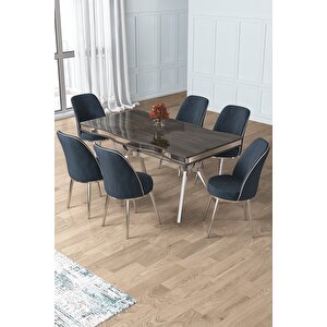 Prah Serisi 90x160 Lak Panel Antrasit Ironi Krom Ayak Masa Takımı 6 Antrasit Sandalye
