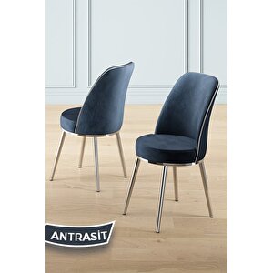 Prah Serisi 90x160 Lak Panel Antrasit Ironi Krom Ayak Masa Takımı 6 Antrasit Sandalye