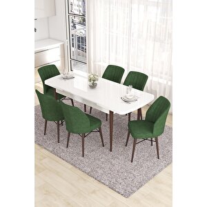 Eva Serisi 80x132 Açılabilir Mdf Mutfak Masası Takımı Beyaz Ceviz Masa 6 Haki Yeşil Sandalye
