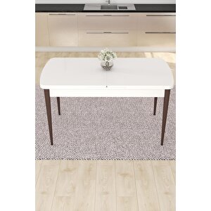 Eva Serisi 80x132 Açılabilir Mdf Mutfak Masası Takımı Beyaz Ceviz Masa 6 Haki Yeşil Sandalye