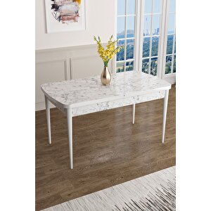 Han Serisi 70x114 Açılabilir Mdf Mutfak Masası Takımı Beyaz Mermer Desen Masa 6 Cappucino Sandalye