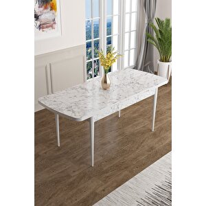 Han Serisi 70x114 Açılabilir Mdf Mutfak Masası Takımı Beyaz Mermer Desen Masa 6 Cappucino Sandalye