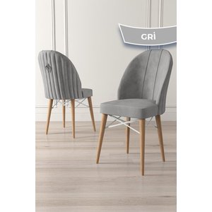 Ritim Serisi 4 Adet Gri Sandalye 1.sınıf Babyface Ithal Kumaş Doğal Ahşap Ayak Gümüş Halkalı
