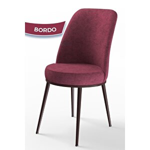 Dexa Serisi, Üst Kalite Mutfak Sandalyesi, 6 Adet Bordo Sandalye, Metal Kahverengi Iskeletli