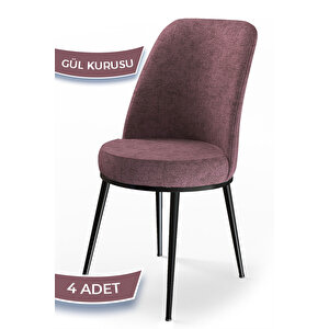 Dexa Serisi, Üst Kalite Yemek Odası Sandalyesi, Metal Siyah Iskeletli, 4 Adet Gülkurusu Sandalye