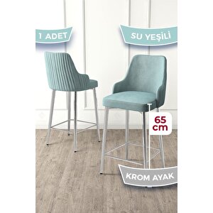 Tera Serisi 1 Adet Babyface Kumaş 65 Cm Krom Kaplama Ayaklı Su Yeşili Bar Sandalyesi