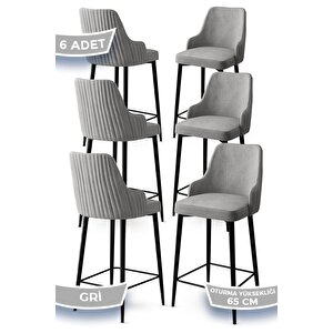 Tera Serisi 6 Gri Sandalye 65 Cm Ada Mutfak Bar Sandalyesi Babyface Kumaş Siyah Metal Ayaklı