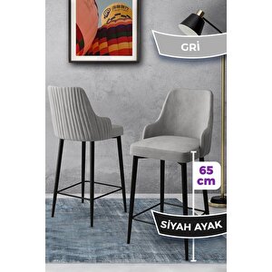 Tera Serisi 6 Gri Sandalye 65 Cm Ada Mutfak Bar Sandalyesi Babyface Kumaş Siyah Metal Ayaklı