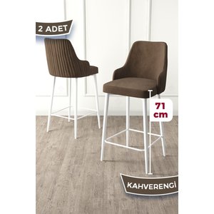 Enox Serisi,2 Adet Kahve Sandalye Yemek Odası Bar Sandalyesi, Babyface Kumaş, Beyaz Metal Ayak,