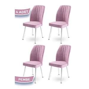 Platinum Serisi 1.sınıf Yemek Ve Mutfak Sandalyesi 4 Adet Pembe Ayaklar Beyaz