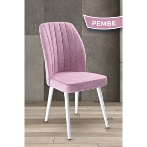 Platinum Serisi 1.sınıf Yemek Ve Mutfak Sandalyesi 4 Adet Pembe Ayaklar Beyaz