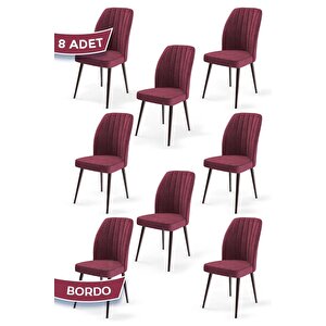 Platinum Serisi Üst Kalite Mutfak Sandalyesi 8 Adet Bordo Metal Kahverengi Iskeletli