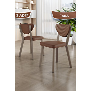 Fubi Serisi 2 Adet Taba Deri Mutfak,cafe, Restaurant Sandalyesi Cappucino Metal İskeletli