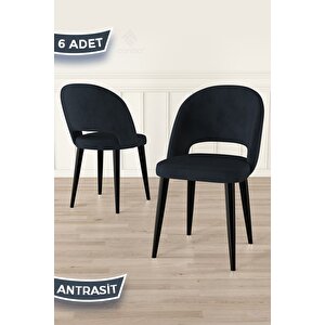 Pane Serisi 6 Adet 1. Sınıf Babyface Kumaş Siyah Metal Ayak Antrasit Mutfak Sandalyesi