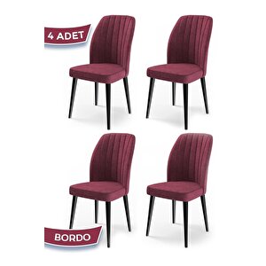 Etra Serisi, Üst Kalite 1.sınıf Sandalye, 4 Adet Bordo Sandalye, Siyah Gürgen Ayaklı